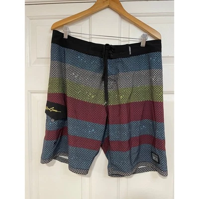 Maui and Sons Board Shorts Swim Trunks Stretch Pixel Grey Blue Red Mens 34x10 L - Image 1 of 4