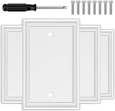 白色装饰空白灯开关盖 - 现代 4 件装 — 第 1/4 张图片