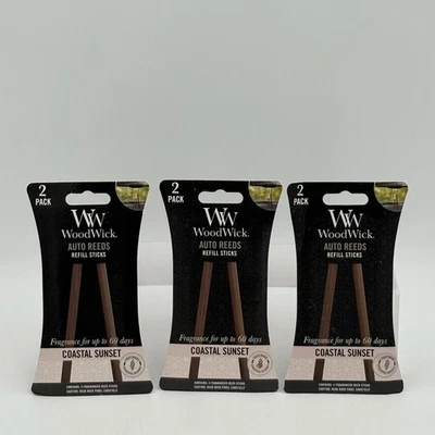 3x WoodWick Auto Reeds Coastal Sunset Car Air Freshener Refills 2-Pack Each - Image 1 of 3