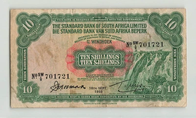 SOUTHWEST AFRICA 10 Shillings 1955, P-10, Standard Bank of South Africa, Rare S3 - Image 1 of 2