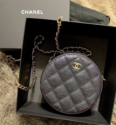 CHANEL Authentic Iridescent Caviar Quilted Round Mixed Metal CC Logo & Chain - Image 1 of 4