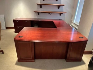 Executive U shape desk 6'x111"x9'x29"H in Cherry Wood Finish by Paoli Left Hand - Picture 1 of 8