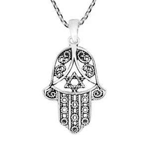 Stunning Hamsa Hand & Star of David Sterling Silver Necklace - Picture 1 of 6