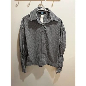 Anthropologie Eva Franco NWT Gingham Scoop Collar Button Down Shirt Retro Chic - Picture 1 of 7