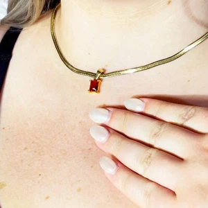 Red Ruby CZ Snake Chain Necklace–18K Gold-Emerald Cut-Minimal-Birthstone Jewelry - Picture 1 of 29