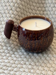Candle In Tea Or Espresso Coffee Cup. Brown Color. Wood Handle. Tuscan Herb - Picture 1 of 4