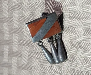 Very RARE Felipe Martinez Vintage Brooch with Exotic Wood Inlay Piedra Plata - Picture 1 of 3