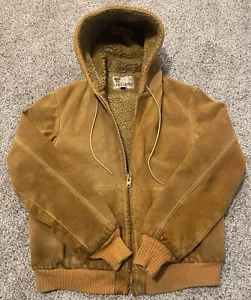 Vintage Mens Size 44 Long Lakeland Work Peltskin Shearling Lined Hoodie Jacket - Picture 1 of 9