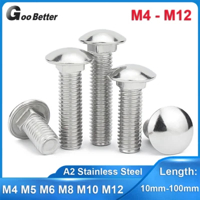 GOOBETTER M4 M5 M6 M8 M10 M12 Carriage Bolts Cup Square Neck Screws A2 Stainless Steel