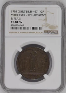 1795 GREAT BRITAIN D&H-467 1/2 PENNY MIDDLESEX - RICHARDSON'S - NGC XF40 BN - Picture 1 of 4