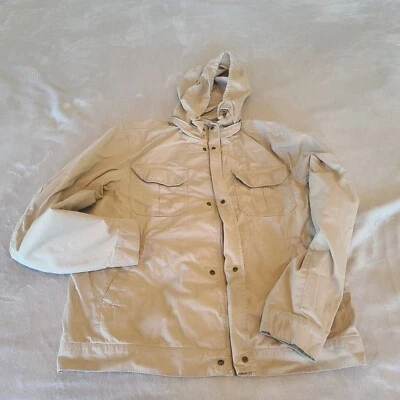 Antiguo Abrigo Chaqueta Azul Marino Para Hombres Extra Grande Marrón Tostado Cremallera Completa Con Capucha Mangas Acolchadas  Foto 1 de 4