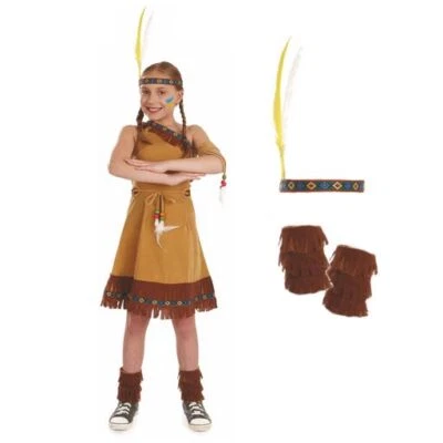 Girls Native American Costume Kids Indian Squaw Fancy Dress Western Book Week - Image 1 of 4