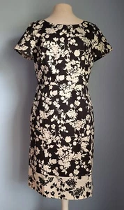 Talbots Black + White Floral Print Short Sleeve Classic A-Line Dress Sz 12 - Picture 1 of 9