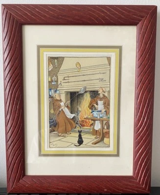 Lithographie ? SIGNÉ HARRY ELIOTT - Les Moines Scène Humoristique TBE - Photo 1/4