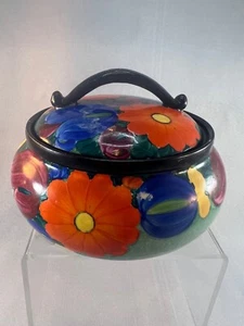 J. Mrazek Peasant Art Industries Blue Red Black Floral Covered Bowl Czech Nice! - Picture 1 of 22
