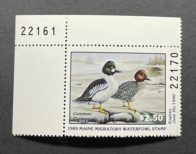 WTDstamps - 1989 MAINE Plate# - LotP - State Duck Stamp - Mint OG NH - Image 1 of 2