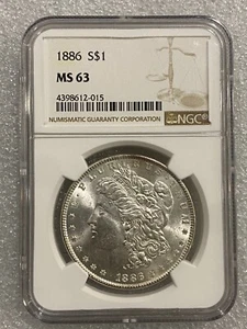 Dólar de plata Morgan 1886 NGC MS63 ~ blanco explosivo con tono pequeño ~ (015) - Imagen 1 de 2
