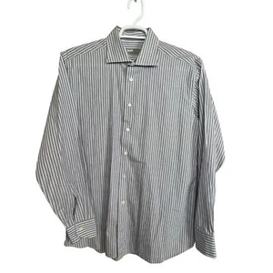 Canali 1934 Shirt Men's 43 17 Blue Purple Long Sleeve Button Up Striped Italy - Picture 1 of 9