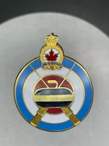 Vintage Curling Pin - Royal Canadian Legion Curling - Inlaid Pin Hat Lapel Pin - Picture 1 of 2