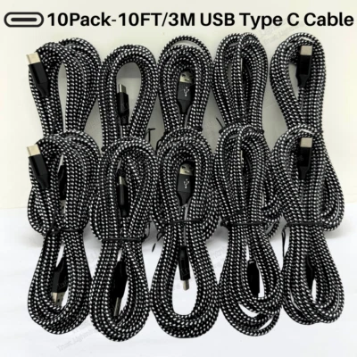 10-Pack Braided USB Type-C Fast Charging Data SYNC Charger Cable Cord 10FT Lot - Image 1 of 4