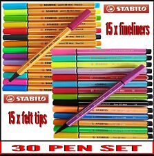 Stabilo Point  Fineliners + Felt tip  Pens x 30 pens inc neons
