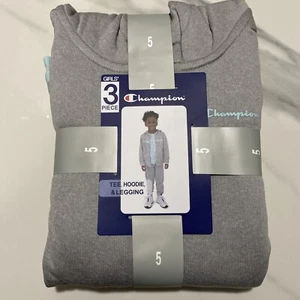 Champion Girls Heavyweight 3 Piece Tee, Hoodie & Legging Set (Oxford Heather, 5) - Picture 1 of 3