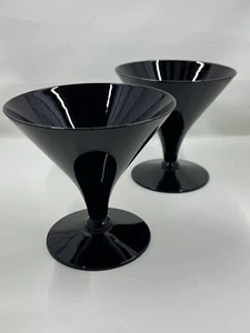 Pair Of Reizart Jet Black Glass Champagne Sherbet Stemless Glasses - Picture 1 of 3