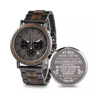 Personalized Wooden Watch Engraved Wood Engrave Groomsmen Gift My Man Wedding... - Picture 1 of 9