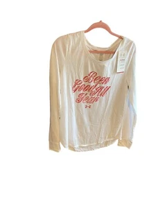 Under Armour Womens Been Good All Year Long sleeve White/Regal Red Size L T15 - Picture 1 of 4