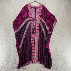 Soft Surroundings Kaftan Kimono Cardigan Womens Small Floral Boho Duster Purple - Picture 1 of 12