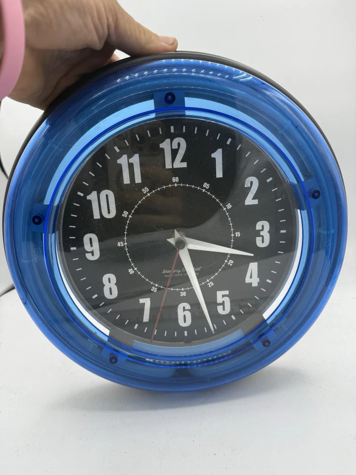 Sterling & Noble 11 inch Vibrant Blue Neon Analog Wall Clock - Image 1 of 2