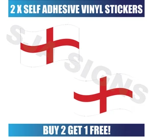2 X ENGLAND WAVY FLAG - 200mm X 120mm - SELF ADHESIVE VINYL STICKERS - Picture 1 of 1