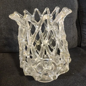 GROßE mundgeblasene Murano-Stil moderne durchbrochene Gitter Glas Vase Gefäß 12" - Bild 1 von 8
