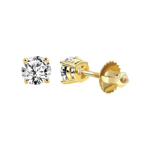 Natural 1.00ct Round Diamond Ladies Solitaire Earrings 14k Yellow Gold - Picture 1 of 1