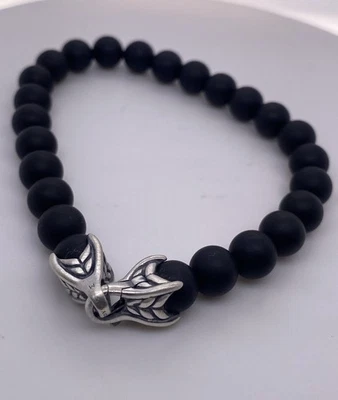 Brazalete de cuentas espirituales mate ónix negro mate David Yurman de plata 925 para hombre 8,5" Foto 1 de 4