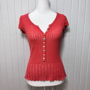 Blusa MOTH Anthropologie Naranja Acanalada Abotonada Mezcla Seda Talla S - Imagen 1 de 10