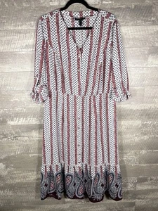 Lane Bryant Pink Multi Paisley Striped Artsy Full Button Front Dress Sz 16 Boho - Picture 1 of 24
