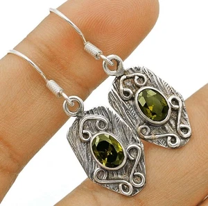 Natural Peridot 925 Solid Genuine Sterling Silver Earrings 1 1/2'' Long @4-6 - Picture 1 of 1
