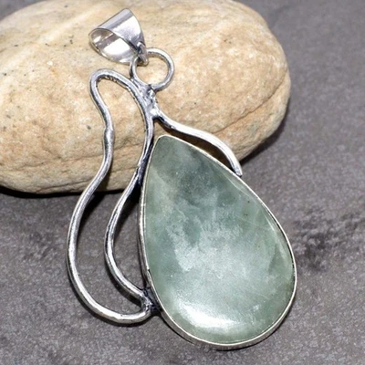 Colgante étnico aguamarina enchapado en plata 925 hecho a mano joyería tamaño 2,3" MJ Foto 1 de 3