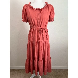Chelsea & Violet Midi Ruffle Prairie Dress Women's S Terracotta Button Front - Picture 1 of 8
