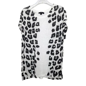 Diesel Black White Leopard Print Short Sleeve Linen Blend T- Shirt Short Sleeve - Picture 1 of 9