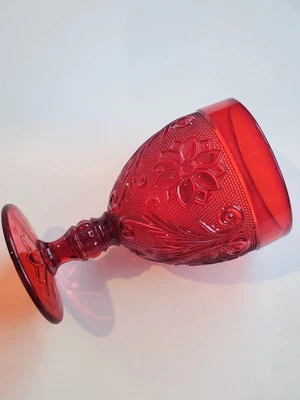 Indiana Tiara Glass Rare Ruby Red Sandwich Pattern Wine Goblet - Image 1 of 2