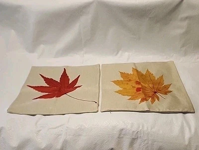 Fall Leaves Throw Pillow Covers Set Of 2 Burlap Style 16 X 16 - Image 1 of 4