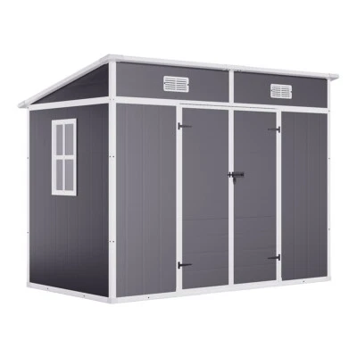 FURNITURE-BASE-ONLINE 8x4 6x4ft Outdoor Plastic Garden Storage Shed Tool Shed Lockable with Door latch