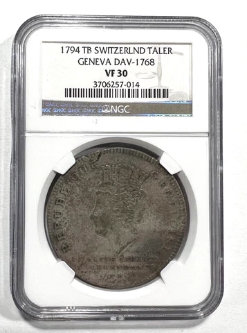 1794 TB - Switzerland  / Geneva - Genevoise / 10 Decimes Silver Coin  VF30 Cover