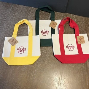 Trader Joe’s Mini Canvas Tote Bags Set Of 3 New W/Tags 1 Yellow 1 Red 1 Green - Picture 1 of 5