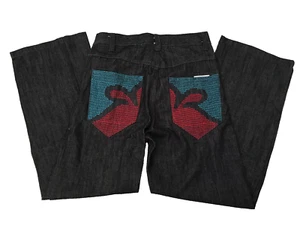 Rocawear Unisex Youth's Black Wash Embroidered Pocket Boot Leg Denim Jeans Sz 10 - Picture 1 of 11