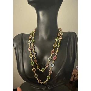 Vintage Necklace Bezel Multicolored Crystals Goldtone Metal Austrian USA Crystal - Picture 1 of 10