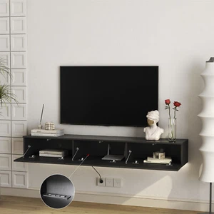 Floating TV Stand LED Wall Mounted Media Console Table for TV Up to 65'' Black - Picture 1 of 12