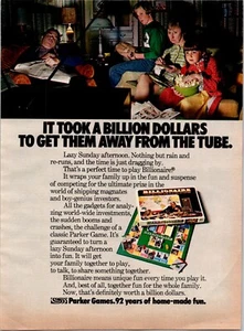 PRINT AD 1975 Parker Games Billionaire Get Them Away from the Tube 8.5 x 11 - Picture 1 of 1